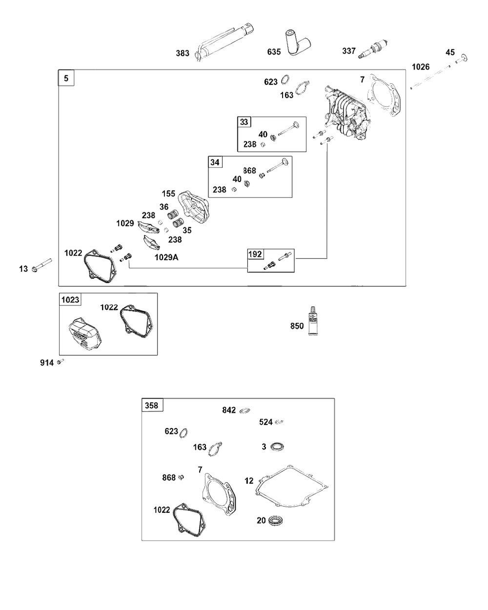 Cylinder Head Group Diagram and Parts List for 93J0B-0109-H1  Briggs and Stratton Engine